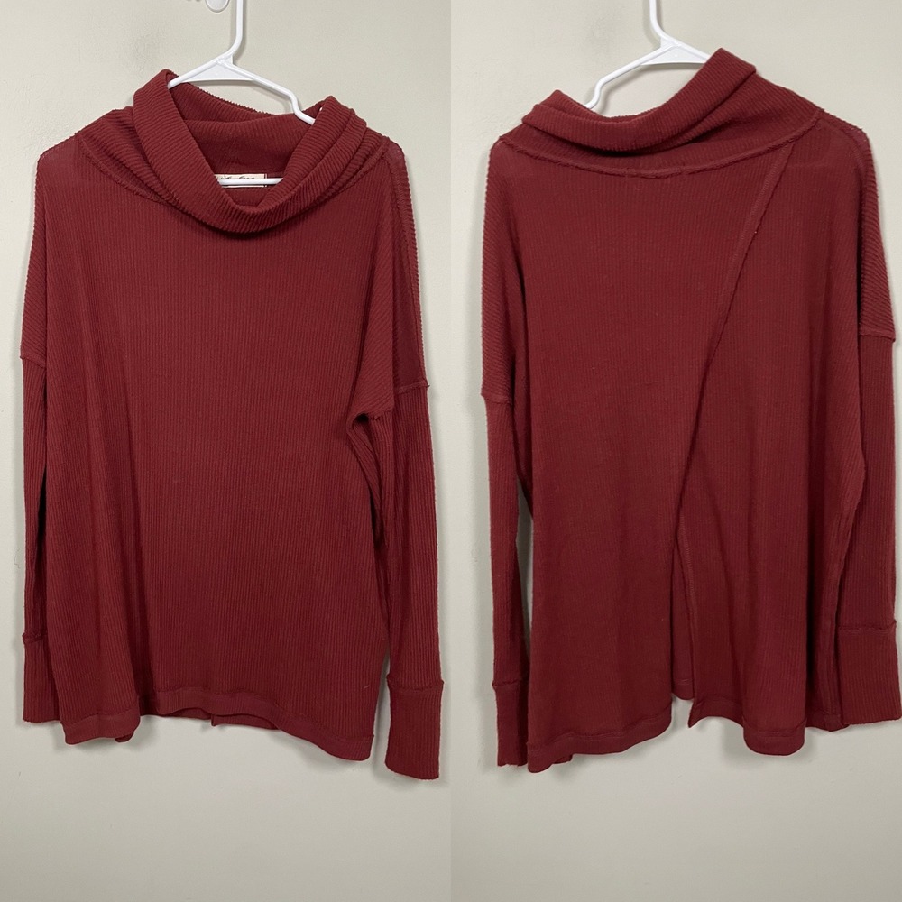 Free People We The Free Ribbed Cowl Neck Flyaway Back Top in Red Size XS